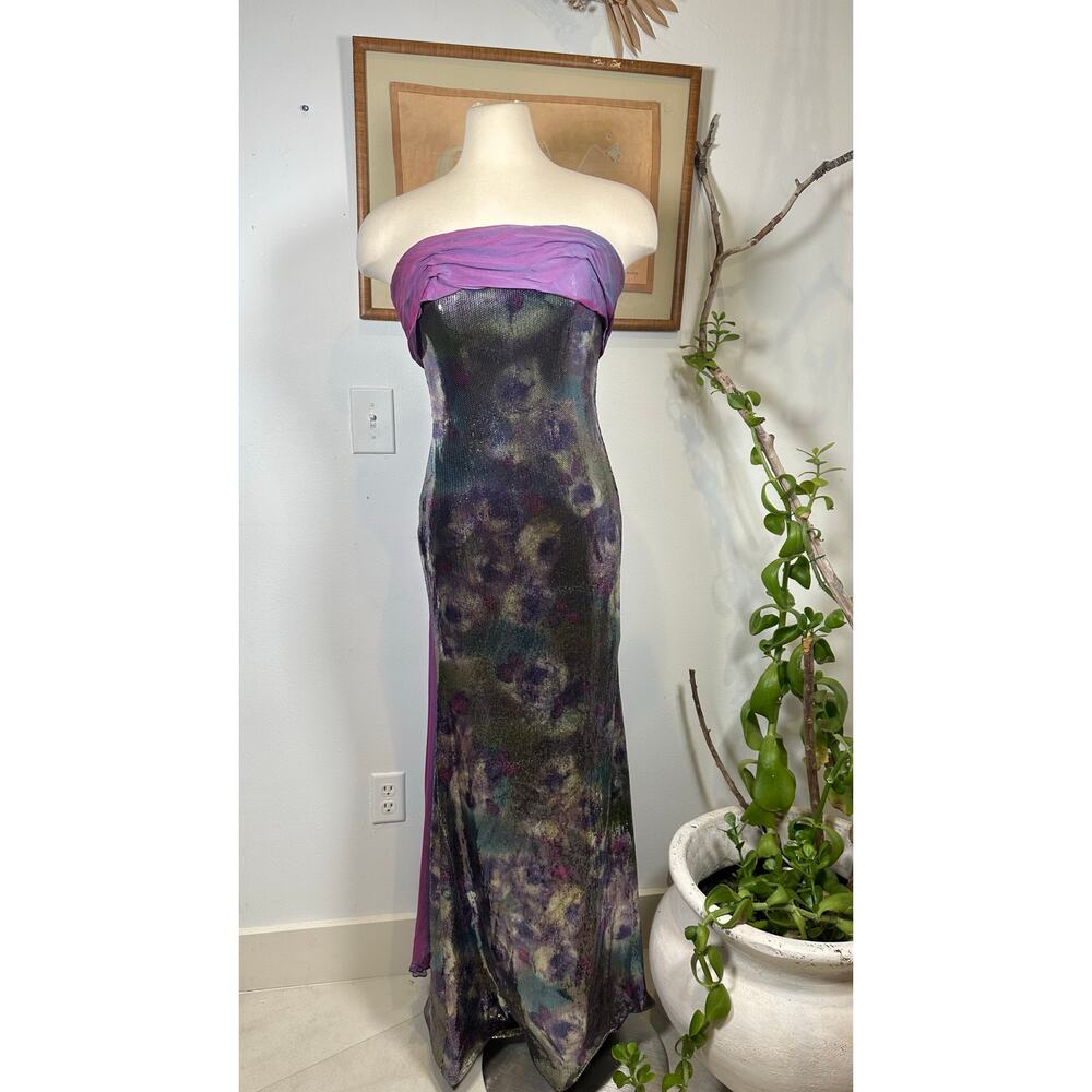 Rene Ruiz  Women Strapless Dress |Size 4 | Purple Multicolor Sequin Evening Gown